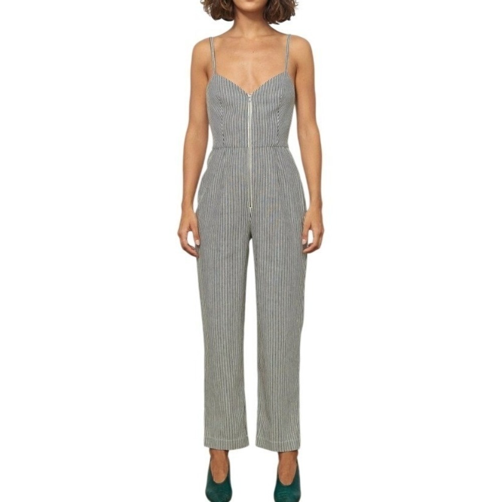 MARA HOFFMAN Beatriz Alley Stripe Organic Cotton Cream Black Jumpsuit Size 4